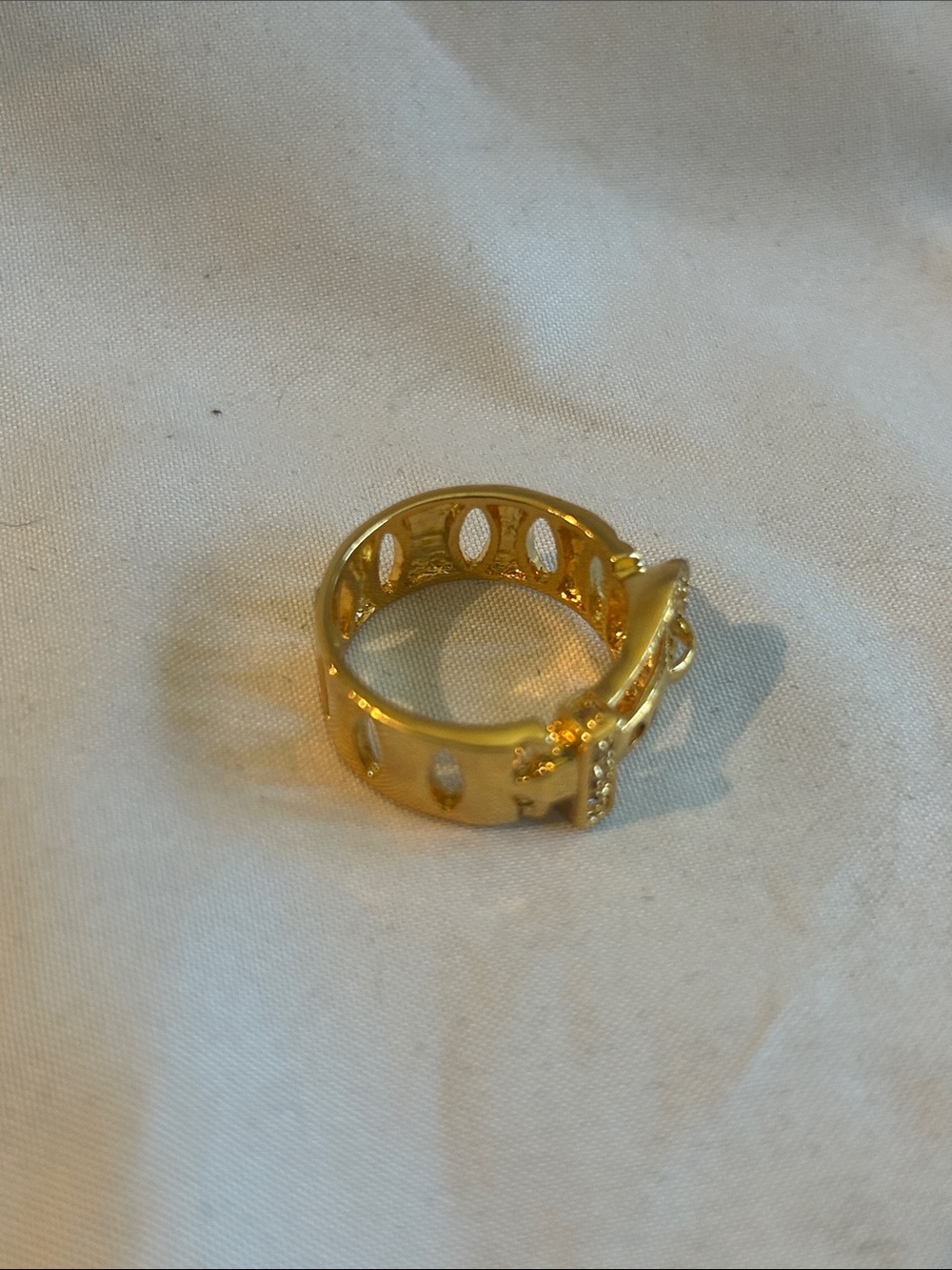 Gold-Tone Crystal Buckle Ring - Women Jewelry - Picture 3 of 5